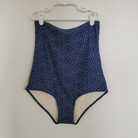 June Loop S High-Waisted Swim Bottoms Full Coverage Blue Ocean Dot Polka Small - Picture 2 of 7